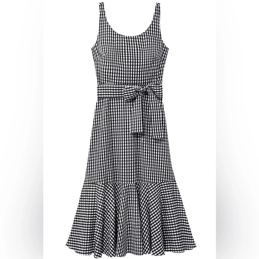 J. Crew Gingham Ruffle Hem Midi Dress Removable Belt - Picture 1 of 11